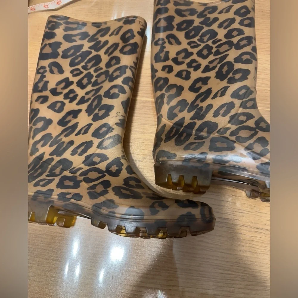 Coach Leopard Print Rubber Rain Boots Size 7